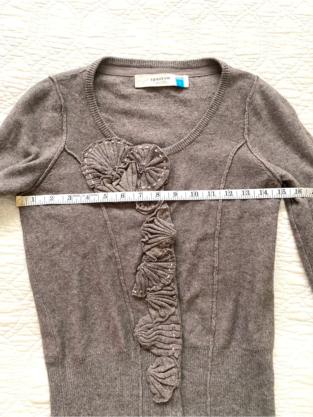 Anthropologie Sparrow Light Brown Cocoa Taupe Floral Wool Blend Cardigan Sz S - Picture 8 of 16